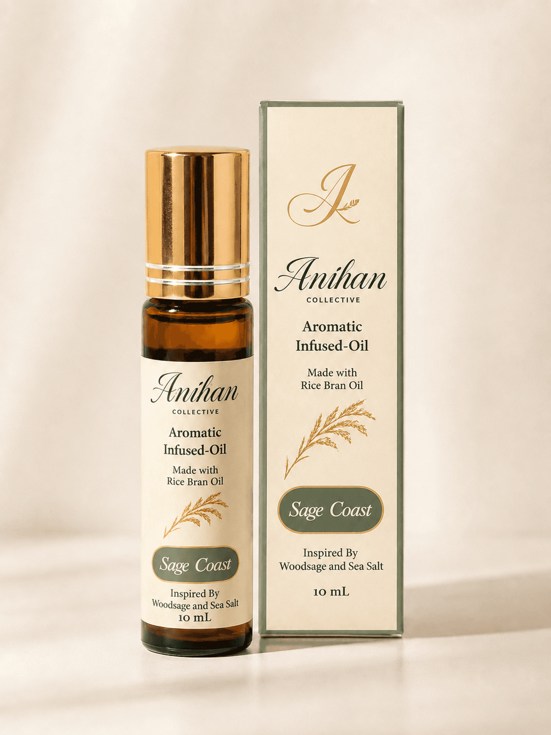 Sage Coast rice bran oil roll-on bottle